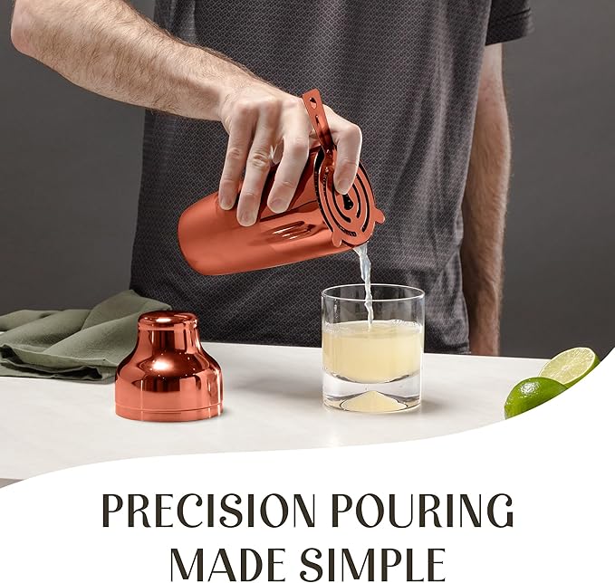 Mixology & Craft Bartender Kit: 10-Piece Cocktail Shaker Set with Dark Bamboo Stand | Complete at Home Bar Set with Bar Accessories | Great Housewarming Gift | Leak-Proof Design (Copper)