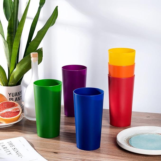 26-ounce Plastic Drinking Glasses Stackable Tumblers Water Cups Mixed Drinkware, set of 6 Mixed Color Reusable Shatter-resistant Dishwasher Safe