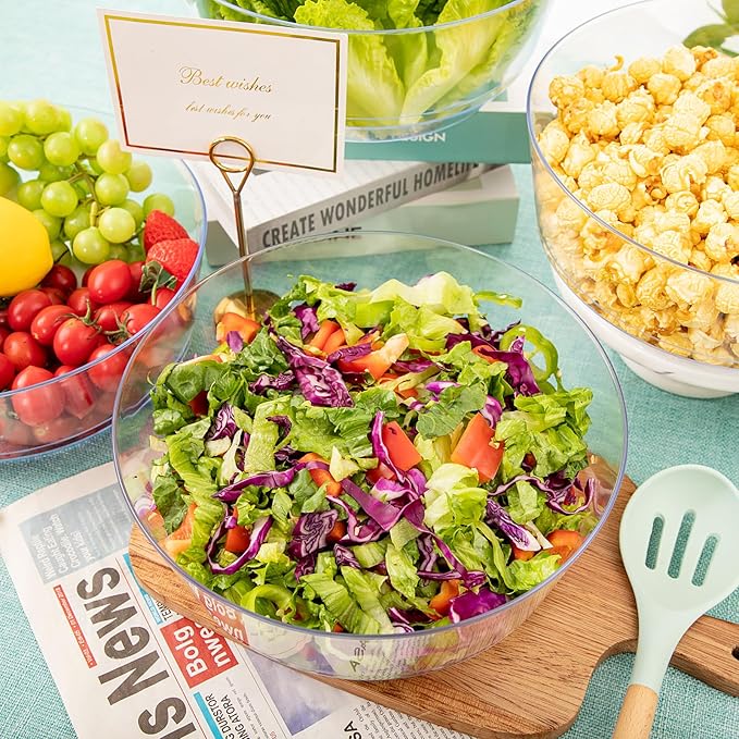 Hioasis 8 Pack Plastic Serving Bowls 128oz Clear Plastic Bowls Heavy Duty Disposable Serving Bowls for Party Snack & Salad & Candy & Bar Buffet