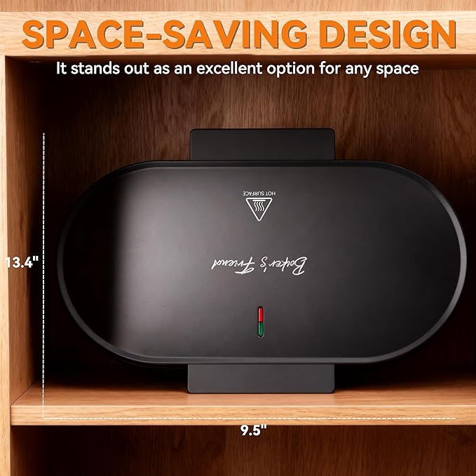 Baker’s Friend Double Belgian Waffle Maker Thick, 2 X 6” Round Waffle Maker, Belgium Waffle Iron, Waflera Electrica with Non-stick Plates, 1200W, Perfect for Kids & Family Breakfast, Graphite