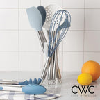 COOK WITH COLOR Silicone Cooking Utensils, Kitchen Utensil Set, Easy to Clean Silicone Kitchen Utensils, Cooking Utensils for Nonstick Cookware, Kitchen Gadgets Set, 10 Pieces, Blue and White