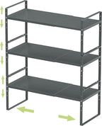 Expandable Stackable Spice Rack Cabinet Shelf Organizer in Cabinets Shelves Kitchen Cupboard Organization Stack up Racks Pantry Countertop Storage (Gray, Medium 3 Packs)