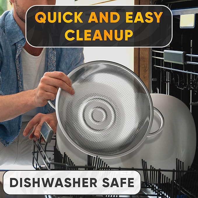 Stainless Steel Colander for Kitchen - 5Qt Rice Strainer With Handles, Perforated Design, Dishwasher Safe, Rust-Resistant - Versatile Pasta Strainer for Grains, Beans, Spaghetti, Veggies, Fruits