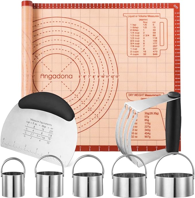 Biscuit Cutter,Pastry Cutter, Bench Scraper, Silicone Pastry Dough Baking Mat Set, Baking Tools and Accessories Kit