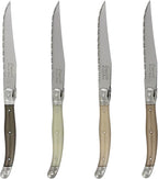 French Home Laguiole 4-Piece Steak Knife Set – Sophisticated Stainless Steel Dinner Knives with Handles of Neutral Tones & Iconic Bee Emblem – Serrated Knives for Smooth Cutting (9.25")