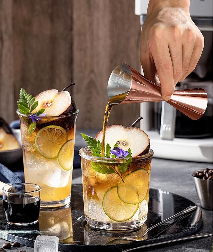 Slim Jigger for Bartending 8 Measurements Inside Cocktail Jigger 2 OZ 1 OZ Professional Duty Double Japanese Premium Food Grade Stainless Steel Bar Jigger Bartender Tool Accessories(Copper)