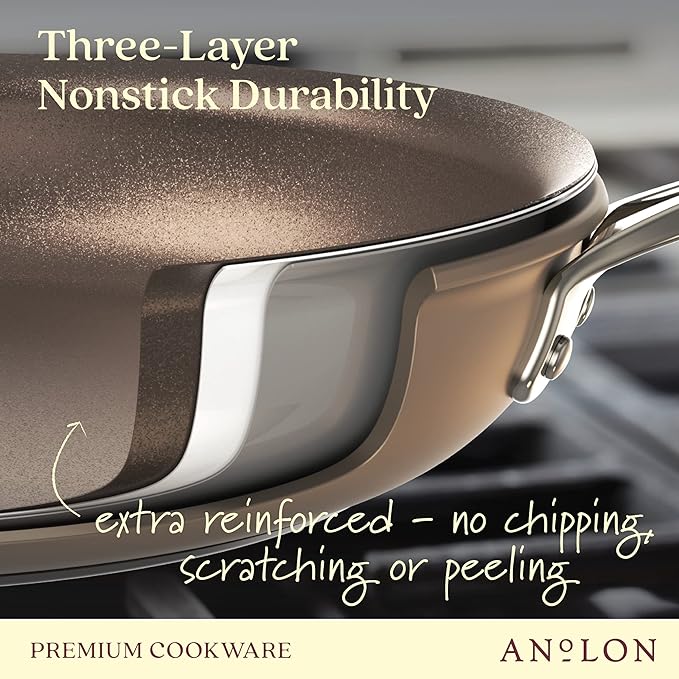 Anolon Ascend Hard Anodized Nonstick Frying Pan/Skillet - Good for All Stovetops (Gas, Glass Top, Electric & Induction), Dishwasher & Oven Safe with Stainless Steel Handle, 12 Inch - Bronze