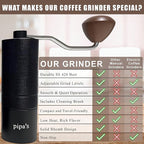 pipa’s Manual Coffee Bean Grinder with Brush (35g) | Stainless Steel Burr Mill, Adjustable Coffee Grinder for Espresso, Pour Over, French Press & Cold Brew | Coffee Hand Grinder for Home & Outdoor