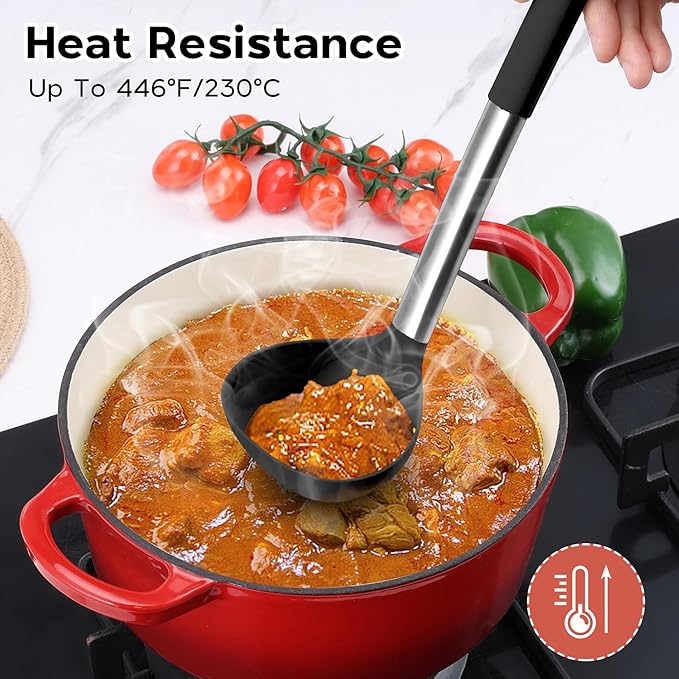 Kitchen Utensils Set, 15 Pcs Silicone Cooking Utensils Set with Holder and Heat Resistant Stainless Steel Handle for Nonstick Cookware - Black