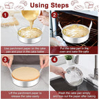 LIANYU 8 Inch Round Cake Pan Set of 2, Stainless Steel Baking Pans with 60 PCS Parchment Paper, Metal Circle Layer Cake Tins for Birthday Christmas Party, Oven & Dishwasher Safe