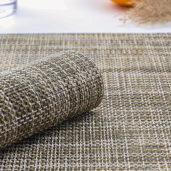 Myir JUN Placemats Set of 8, Vinyl Woven Placemats Place Mats Indoor Set of 8 Washable Table Mats Non-Slip Place mats for Dining Table (Caramel, Set of 8)