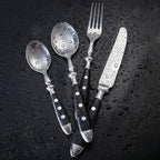 IKXO 24 Pieces Black Silverware Set, Black Flatware Set, Food-Grade Stainless Steel Cutlery Set for 6, Tableware Eating Utensils, Mirror Finished, Dishwasher Safe