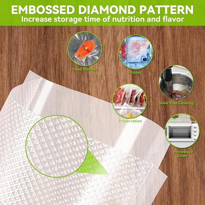 HytusCooking [6 Pack] Vacuum Sealer Bags Rolls, 3 Rolls 11" x 20' & 3 Rolls 8" x 20', Heavy Duty Multi-Layer Commercial Grade Food Storage Bags for Sous Vide, Meal Prep [BPA-Free]