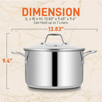 NutriChef 8-Quart Stainless Steel Stock Pot - 18/8 Food Grade Stainless Steel Heavy Duty Induction - Stock Pot, Stew Pot, Simmering Pot with See-Through Lid, Dishwasher Safe - NCSP8