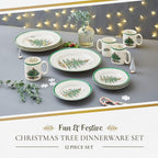 Spode Christmas Tree 12-Piece Dinnerware Set (Service for 4) - Festive Holiday Tableware Collection with Plates and Mugs - Fine Earthenware Christmas Dinnerware - Microwave & Dishwasher Safe