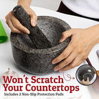Priority Chef Heavy Duty Large Mortar and Pestle Set, 100% Granite, Non Slip Base, Make Fresh Guacamole, Salsa, Pesto, Stone Grinder Bowl, Herb Crusher, Spice Grinder, 4 Cup - Black