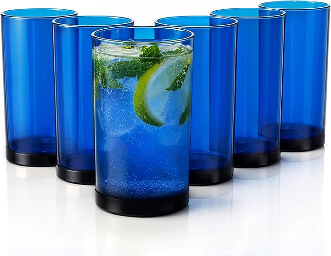 Zulay Kitchen Acrylic Glasses Drinkware - 6 Piece Unbreakable Plastic Tumblers - BPA-Free, Reusable Plastic Drinking Glasses for Home & Outdoors - Stackable, Lead-Free, Dishwasher Safe, Blue (16oz)