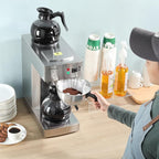 12-Cup Commercial Coffee Maker with Water Line 1.8L Auto-Filling Drip Coffee Maker Machine with 2 Glass Carafes and 2 Warmers Stainless Steel Pour over Coffee Brewer for Restaurant Office cafe