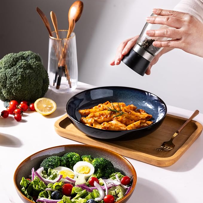 LERATIO Large Pasta Bowls,38oz Ceramic Pasta Bowls,9.0" Reactive Glaze Pasta Bowl Set of 6,Microwave & Dishwasher,Oven Safe,Wide Serving Bowls for Salad,Pasta,Fruit,Scratch Resistant-Colorful