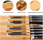 VaeFae In-Drawer Knife Block,Bamboo Knife Drawer Organizer Insert, Kitchen Knife Drawer Storage for 16 Knives PLUS a Slot for your Knife Sharpener (Without Knives)