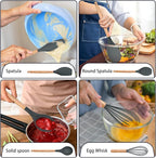 P&P CHEF Silicone Cooking Utensils Set, 8-Piece Kitchen Cooking Utensil with Wooden Handle, Silicone Spatula for Nonstick Cookware, Heat-proof & Easy Clean, Gray