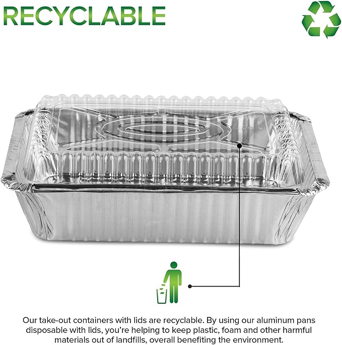 Stock Your Home 2 Lb Small Aluminum Pans with Lids (100 Pack) Foil Pan + Clear Plastic Lid, Disposable Cookware, Takeout Trays with Lids - To Go Disposable Food Containers for Restaurants & Catering