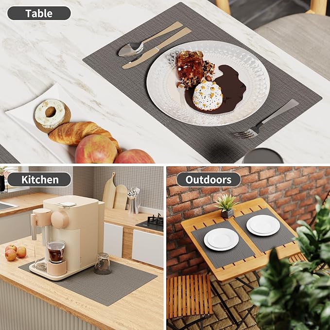 Cloth Placemats, Set of 4 Heat-Resistant Cotton Linen Blend Double Layered Machine Washable Place Mats, Wrinkle Free Thick Fabric Dining Table Mats for Indoors & Outdoors (Dark Grey, 4)