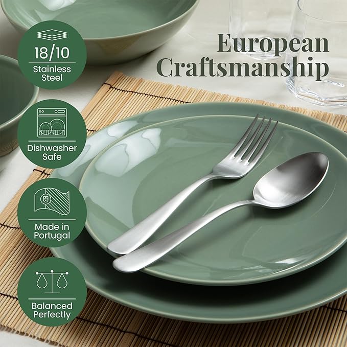 Signature Stainless Steel Flatware 20-Piece Set - Service for 4, Premium Stainless Steel with Weighted Handles, Dishwasher Safe, Everyday or Special Occasion Cutlery (Satin Finish)