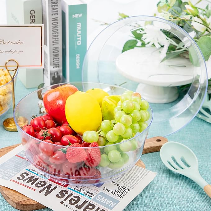 Hioasis 8 Pack Plastic Serving Bowls 128oz Clear Plastic Bowls Heavy Duty Disposable Serving Bowls for Party Snack & Salad & Candy & Bar Buffet