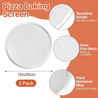 3 Pack Pizza Screen, 12 Inch Pizza Baking Screen, Aluminum Alloy Restaurant Grade Baking Screen for Oven, Round Pizza Crisper Tray, Pizza Mesh Baking Tray for Home Kitchen, BBQ, Seamless