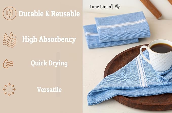 LANE LINEN Kitchen Towels Set - 100% Pure Cotton Dish Towels for Kitchen, Super Absorbent Kitchen Hand Towel, Tea Towels, Soft & Durable Dish Cloths, Pack of 6 – 14”x25”, Indigo