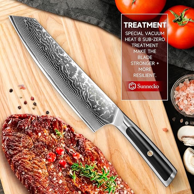 Sunnecko Gyuto Chef Knife 8 Inch, Damascus Kitchen Knife Japanese Chefs Knife Vg10 High Carbon Stainless Steel Kiritsuke Knife