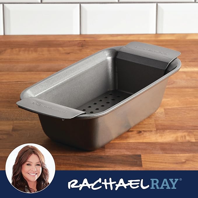 Rachael Ray Bakeware Meatloaf/Nonstick Baking Loaf Pan with Insert, 9 Inch x 5 Inch, Gray