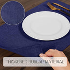 Romanstile Cloth Placemats Set of 8-12 x 18 Inch, Heat Resistant Double Layered Thickened Burlap Place Mats, Washable Faux Linen Farmhouse Table Mats for Kitchen/Dining/Party/Outdoor, Navy Blue