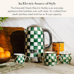 MACKENZIE-CHILDS Electric Kettle, Stainless-Steel Tea Kettle, Green-and-White Emerald Check