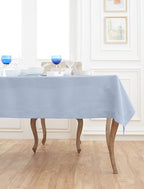 Solino Home Linen Tablecloth 60 x 120 Inch - Classic Hemstitch 100% Pure Linen Sky Blue Table Cloth for Rectangle Tables - Machine Washable Tablecloth for Summer