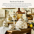 MACKENZIE-CHILDS Enamel Tea Kettle, Stylish Tea Kettle for Stovetop, Brown-and-White Mocha Check, 3 Quarts