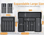 Homecor Silverware Organizer - Expandable Large Kitchen Drawer Organizer Utensil Organizer with 2 Removable Knife Blocks, 22"x 19"Cutlery Tray Drawer Dividers for Kitchen Flatware(6-9 Slots) (Black)