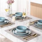 AmorArc Ceramic Dinnerware Sets for 4, 12 Pieces Handpainted Plates and Bowls Set with Rustic Terracotta Underside, Scratch Resistant Stoneware Dishes Set, Dishwasher & Microwave Safe