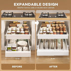 6 Pack Pull out Cabinet Organizer 21"Deep with Raising Pad for Framed Cabinets, Expandable Slide out Drawers for Kitchen Cabinets with 6pcs Divider Racks, Roll out Shelves 12.1"-20.4" W White