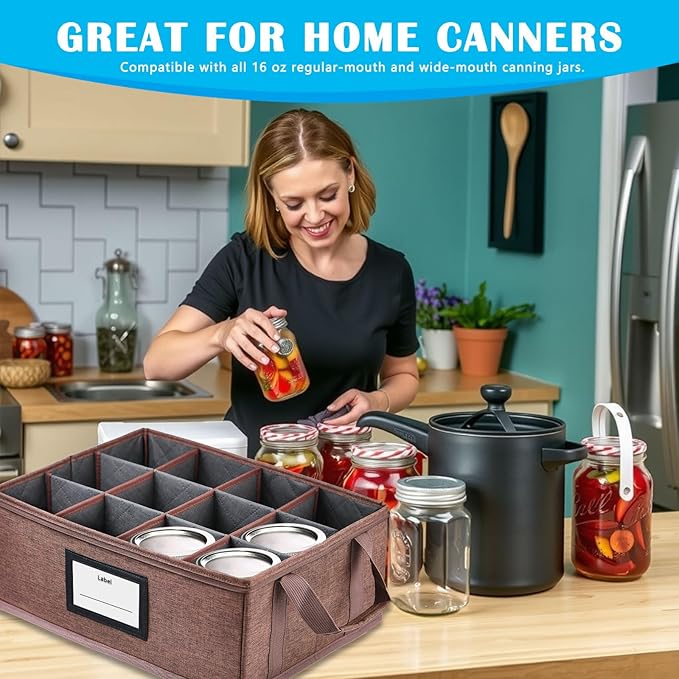 32 oz Mason Jar Storage Containers - Sturdy Canning Jar Storage Boxes Organizer, Foldable Carrier Bag with Handles and Dividers, Holds 12 Quart Mason Jars, Home Canning Supplies (Quart)