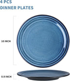 glowworm 10 Inch Ceramic Dinner Plates Set of 4, Salad Plates for Steak, Pasta, Microwave, Oven & Dishwasher Safe, Scratch Resistant, Navy Blue