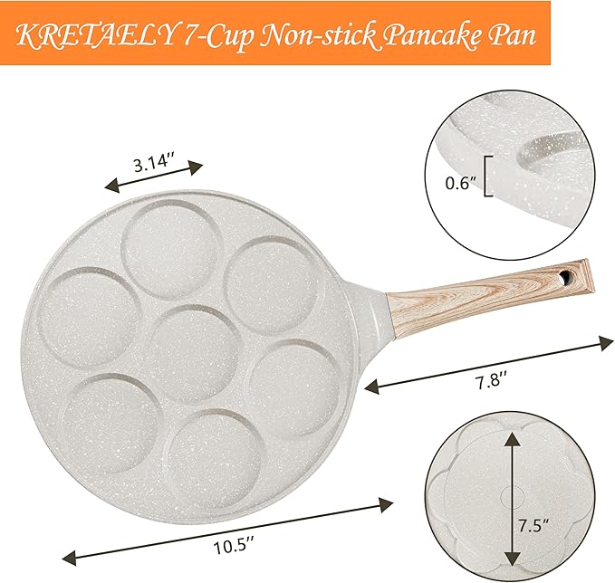 Pancake Pan Suitable for All Cooktops, 7-cup Pancake Maker, Nostick Granite Mini pancake with PFOA Free Coating, Sarten Para Pancakes 1-pcak