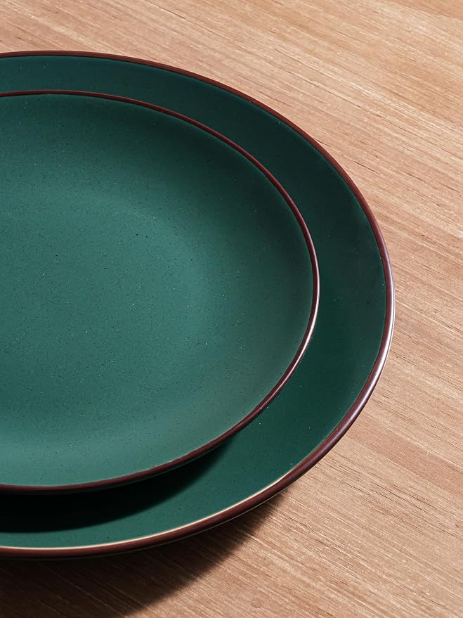 Famiware Venus Plates and Bowls Sets, 12 Pieces Stoneware Speckled Dinnerware Sets, Dishes Set for 4, Microwave and Dishwasher Safe, Matte Dark Green