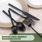 DEACORY Silverware Set Flatware Set Matte Black Cutlery Set Brushed Finished Hexagon Handle Heavy Stainless Steel 20 Pieces Dishwasher Safe Service for 4