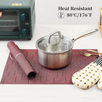 Leetaltree Burgundy Placemats Set of 12 - Heat Resistant Non-Slip Place mats for Dining Table, Washable Durable PVC Vinyl Woven Table Mats（Burgundy, 12）