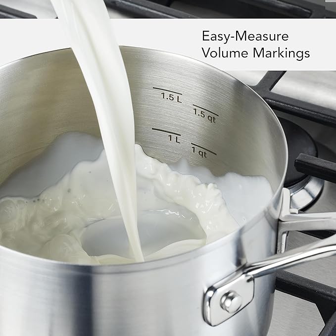 KitchenAid Stainless Steel Saucepan with Measuring Marks and Lid, 2 Quart, Brushed Stainless Steel