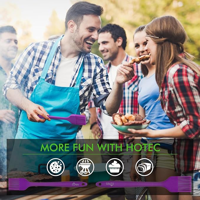 HOTEC Basting Brushes Silicone Heat Resistant Pastry Brushes Spread Oil Butter Sauce Marinades for BBQ Grill Barbecue Baking Kitchen Cooking BPA Free Dishwasher Safe (Purple) 2pcs