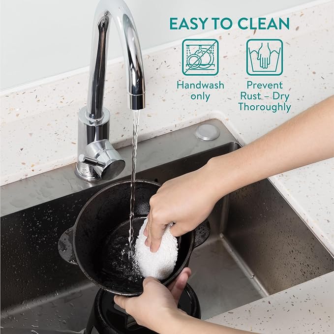 Navaris Cheese Fondue Set for 6 People - 2qt Cast Iron Fondue Sets with 6 Colour Coded Forks for Cheese, Chocolate or Meat - with Removable Splash Guard