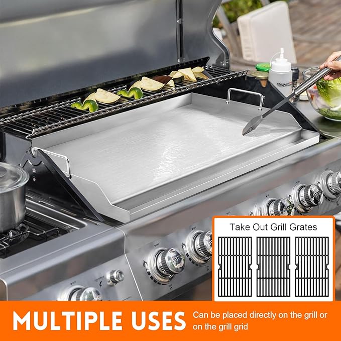 GGC Universal Griddle for Gas Grills, 25" x 16" Flat Top Griddle Plate for Gas Stove, Stainless Steel Griddle for Camping Stove, Nonstick Cooking Griddle for Charcoal, Tailgating, Parties